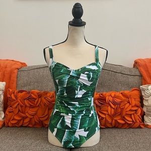 ❣️🆕Ekouaer Ruched Front Palm Leaves Printed One Piece Swimsuit❣️